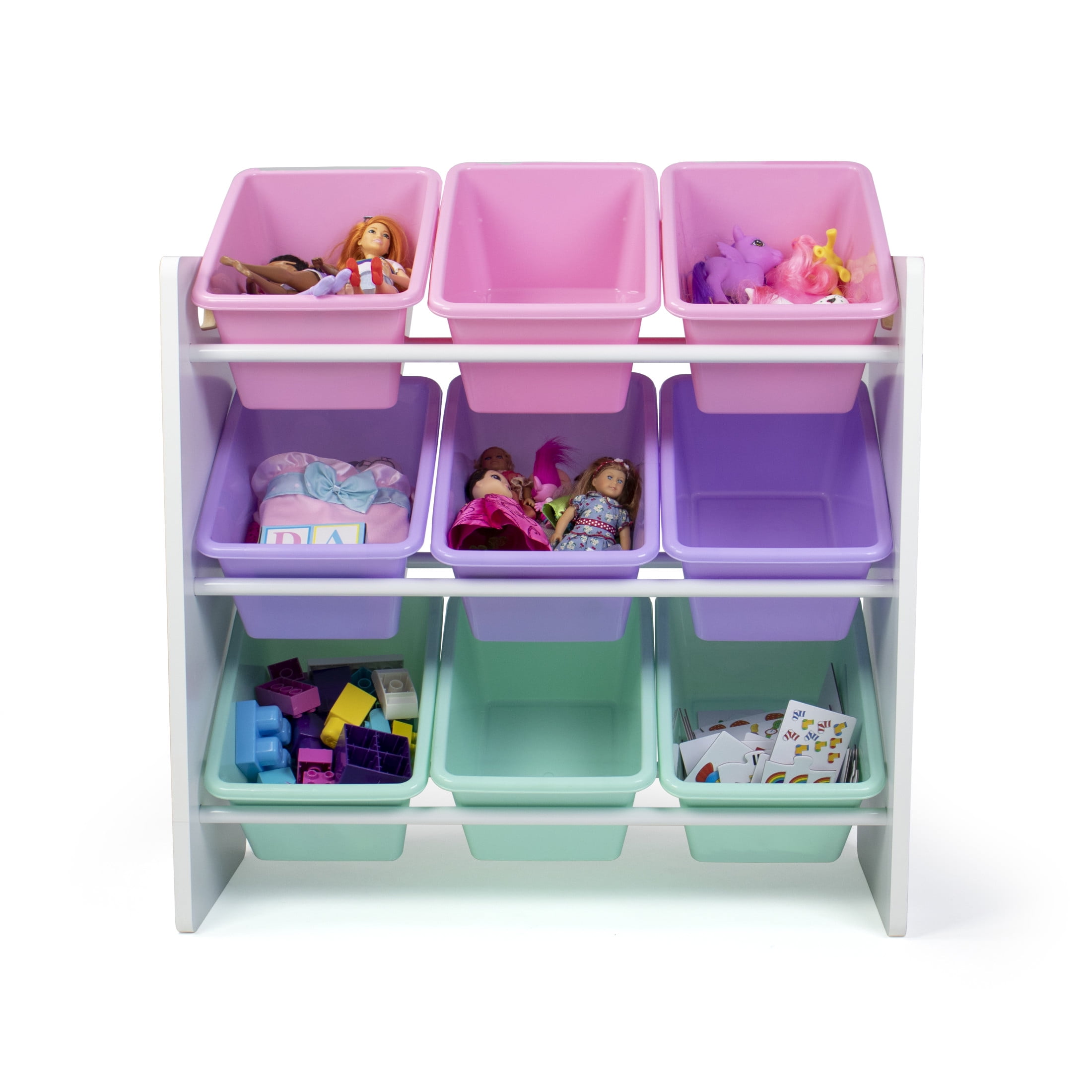 Humble Crew Kid's 9 Plastic Bin Toy Storage Organizer with Chalkboard Side Panel, Multi Color