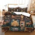 thumbnail image 1 of LAICAIW Rustic Cottage Quilt 3-Piece Set, Wild Elk and Southwest Tribal Pattern, Brown, Queen, 1 of 7