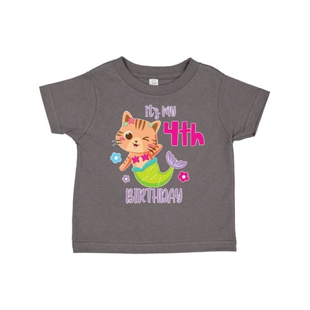 

Inktastic It s My 4th Birthday with Cute Cat Mermaid Gift Toddler Toddler Girl T-Shirt