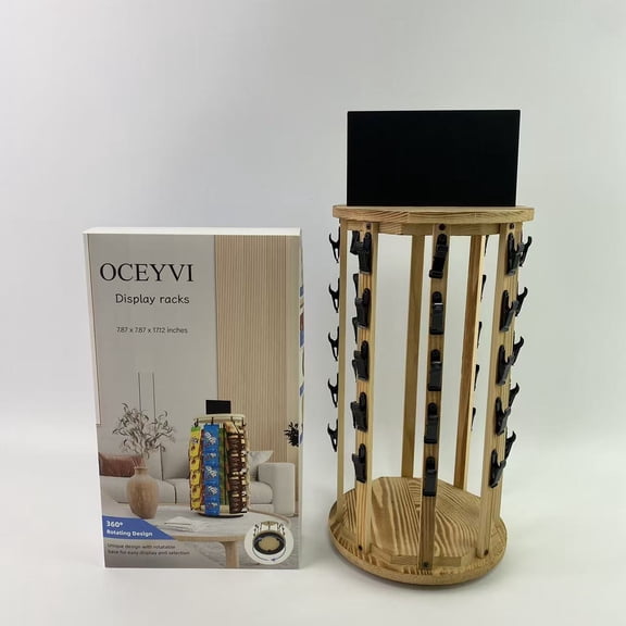 OCEYVI Display racks, 360 ° rotatable chip rack display rack, wooden display rack with message board