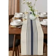 thumbnail image 4 of ERUNPONLY Midnight Blue Striped Table Runner - 72 Inch Long Beige Geometric Modern Art Cotton and Linen Blended Dress Scarves Farmhouse Table Runner for Kitchen Dining, Coffee Table, 18"x72", 4 of 8