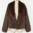 thumbnail image 6 of Women's Fuzzy Thicken Coat Long Sleeve Solid Color Lapel Collar Open Front Winter Coat Brown L, 6 of 8