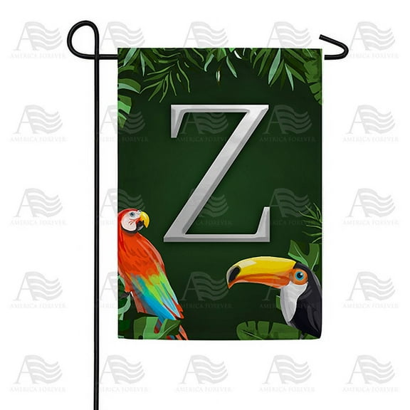 America Forever Tropical Bird Summer Monogram Garden Flag Letter Z 12.5 x 18 inches Parrot Toucan Palm Leaves Double Sided Vertical Outdoor Yard Lawn Decorative Coastal Garden Flag