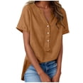 thumbnail image 3 of TaTaai Summer V Neck Casual Top, Women's Half Button Open Front Design, Linen Inspired Short Sleeve Solid Color Shirt Gift, 3 of 9