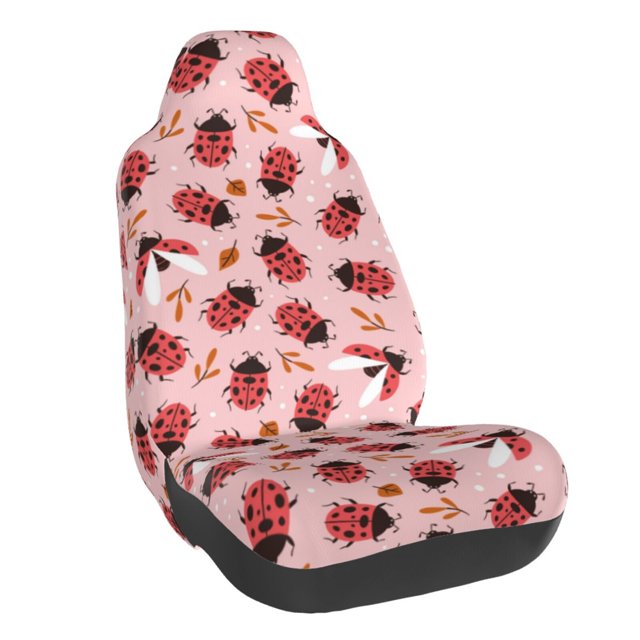 Wukai Cute Ladybugs 1 Full Set Car Seat Covers with Soft Padding Universal Auto Front Seats Protector and Cushion Mat