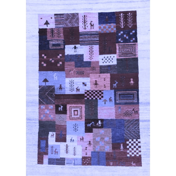 Ahgly Company Indoor Rectangle Abstract Blue Contemporary Area Rugs, 5' x 8'