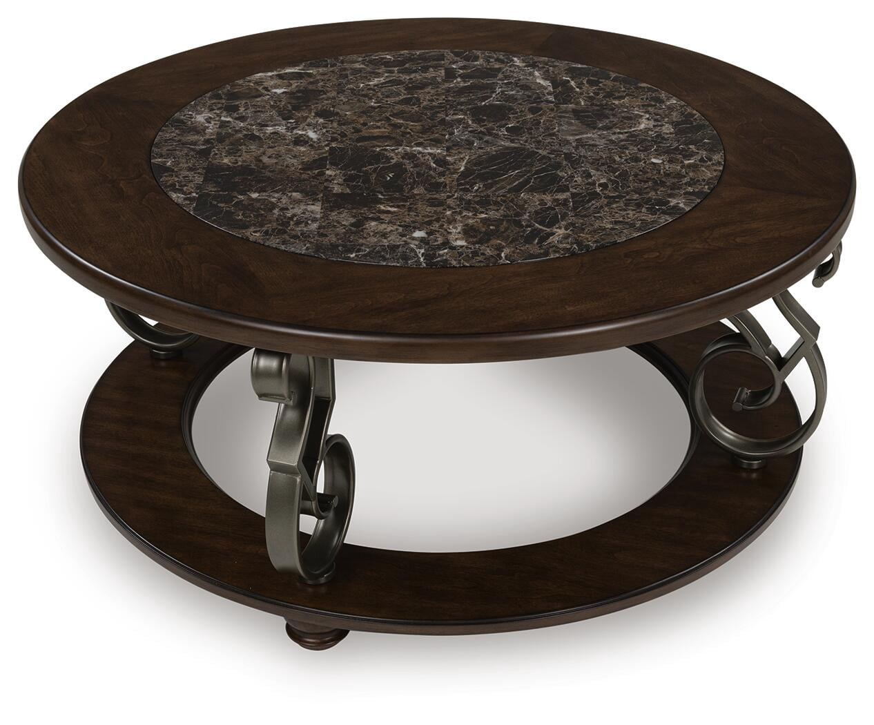 Signature Design by Ashley Frallyn Coffee Table - Dark Brown Finish with Faux Marble Top and Metal Legs