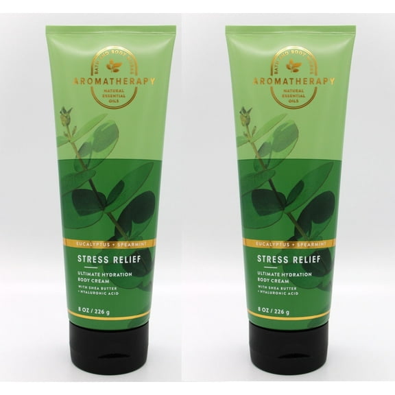 Bath and Body Works 2 Pack Aromatherapy Stress Relief Eucalyptus & Spearmint Body Cream. 8 Oz.
