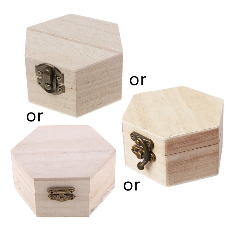 3pcs Handmade Hexagon Unfinished Wood Jewelry Box For Kids DIY Craft Hollow 