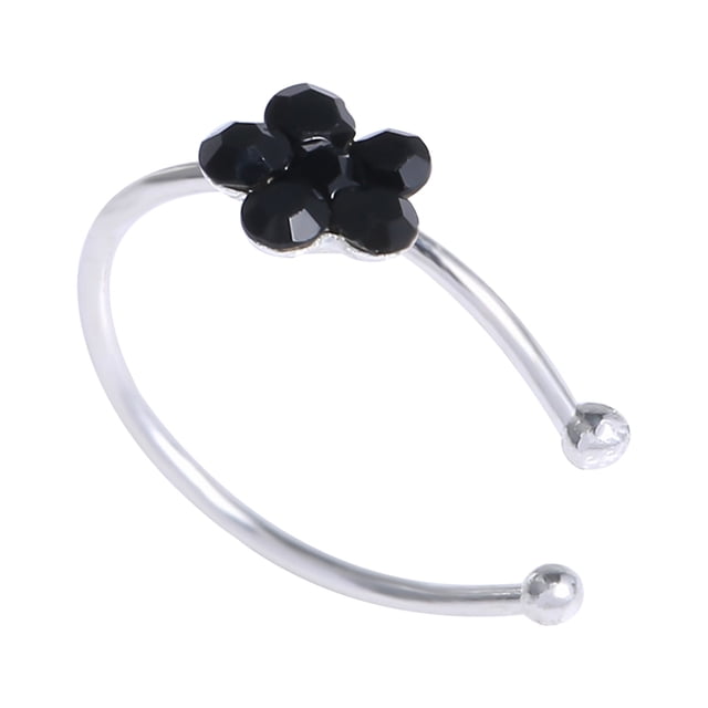 Fiudx Aro Nasal de Cristal con Forma de Flor, Joya de Cristal Transparente Brillante, Elegante Diseño Plateado, 10 Mm de Diámetro, Perfecto para Regalar, Accesorio de Moda, Impresionante Expositor de