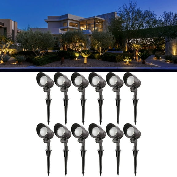 12 Pack 4W LED Landscape Spotlight, AC/DC 12V Low Voltage Garden Lights, Bronze Aluminum Housing, 3000K Warm White
