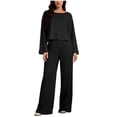 thumbnail image 2 of Enjoytime Two Piece Sets for Women Solid Color Crewneck Long Sleeve Tops with Pants Loungewear Matching Comfy Casual Outfits, 2 of 6