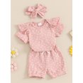 thumbnail image 3 of Nygoyerh Baby Girls Summer Cute Outfits Floral Print Short Sleeve Romper + Drawstring Shorts + Headband 3Pcs Newborn Infant Casual Shorts Sets 3M 6M 12M 18M, 3 of 9