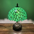 thumbnail image 6 of Tiffany Table Lamp Green Stained Glass Leaves LED Bulb Included Dragonfly Base for Living Room Bedroom Bedside Office Hotel 10'W*14"H, 6 of 7