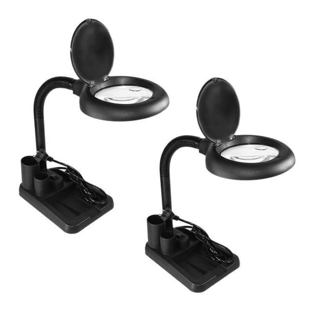2X Lámpara de Aumento LED 5X 10X Lupa con Mesa de Luz Y Lámpara de Escritorio Soporte de Piso Lupa de Lupa Ajustable para Leer, Reparar (Negro) ENCHUFE de EE. UU.