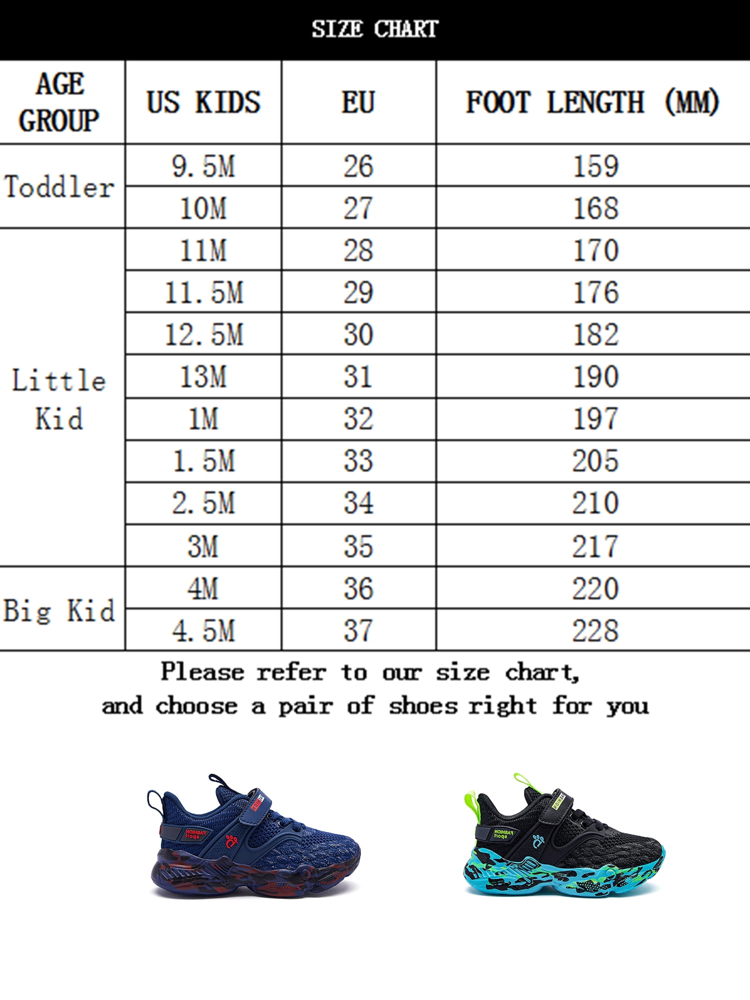 4m us big kid shoe size