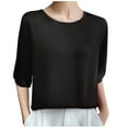 thumbnail image 1 of Plebaso Hauts à Col Rond pour Femmes Manches Mi-Longues Été Décontracté Blouses Amples Couleur Unie Hauts Élégants pour Femmes, 1 of 3