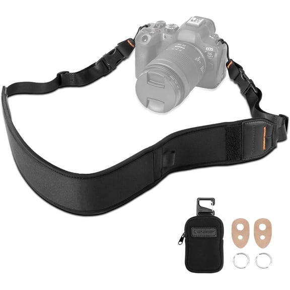 K&F CONCEPT Camera Neck Strap for Photographers, Soft Neoprene Adjustable Shoulder Belt with Zipped Pockets