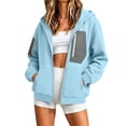 thumbnail image 4 of Tusihei Women Zip Up Hoodies Color Block Jackets Fleece Sweatshirts Fall Coat Long Sleeve Casual Tops, Blue XL, 4 of 7