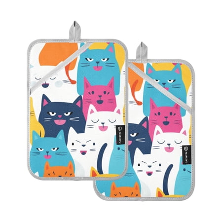 ALAZA Multi Cats Pot Holders Set of 2 Heat Resistant Kitchen Oven Mitts