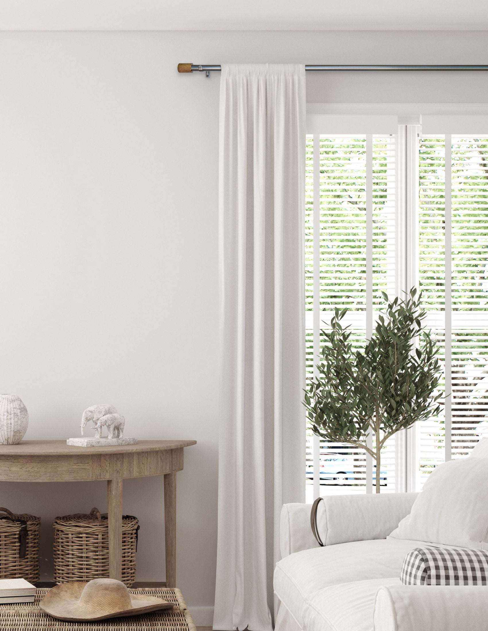 Linen Avenue Wood Cylinder Single Window Curtain Rod Set, 48 to 66-inch, Antique Silver