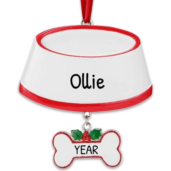 Personalized Dog Christmas Ornaments 2024 - White Dog Bowl Christmas Dog Bone Ornament Custom Dog Ornament Dogs First Christmas Ornament 2024 Customized Dog Gifts Pet Christmas Ornaments by Elves