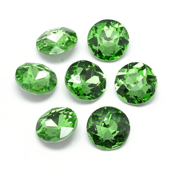 50 pc Pointed Back Glass Rhinestone Cabochons Back Plated Faceted Flat Round Light Green 8x3.5mm