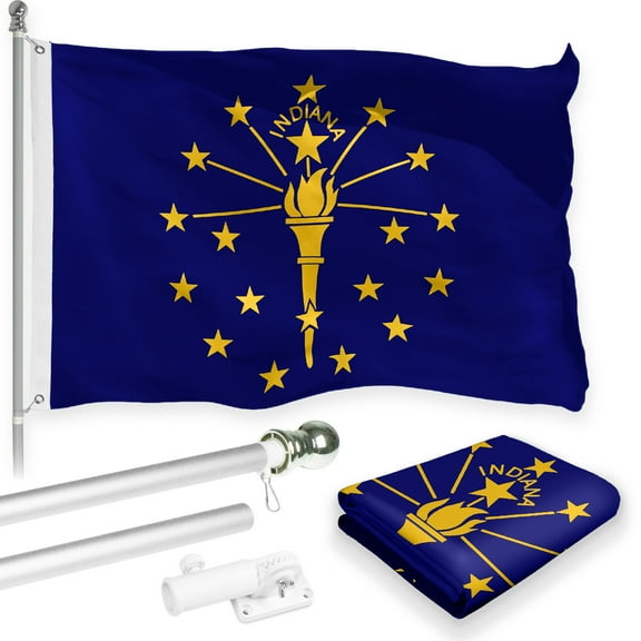 G128 Combo Pack: 6 Feet Tangle Free Spinning Flagpole (Silver) Indiana IN State Flag 3x5 ft Printed 150D Brass Grommets (Flag Included) Aluminum Flag Pole