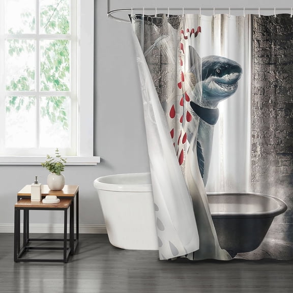 LVRLVR Funny Shark Fabric Shower Curtain - Visual Arts Modern Bathroom Decoration, Gray, 70.8" x 70.8"