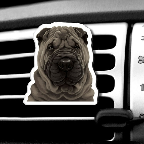 WIRESTER Car Air Freshener Fragrance Vent Clip Interior Decoration for Cars with Lemon Scented Pad - Gray Shar Pei Dog