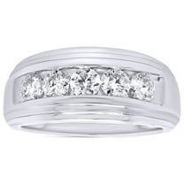 AFFY 1 Carat Moissanite Diamond Five Stone Wedding Band Ring for Men 14K White Gold over Silver-4