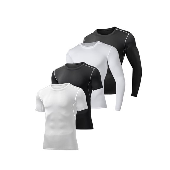 RPOVIG Gym Shirts Men Long/Short Sleeve Athletic Base Undershirt Workout Quick Dry 4-Pack, Sizes S-3XL