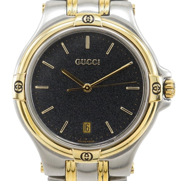 Pre-Owned Gucci GUCCI Watch 9040M Stainless Steel Quartz Analog Black Dial Men's (Good)