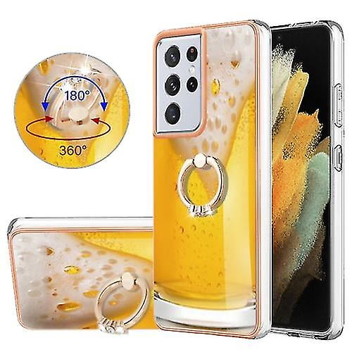 Funda para Samsung Galaxy S21 Ultra 5G con galvanoplastia de doble cara IMD y soporte para anillo (sonrisa)