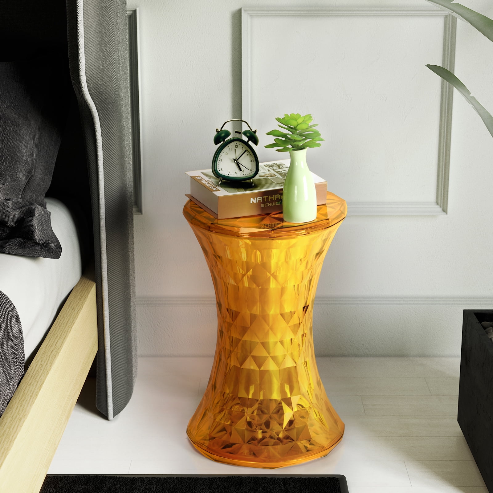 Oumilen Transparent Orange Plastic Hourglass Side Table Nightstand