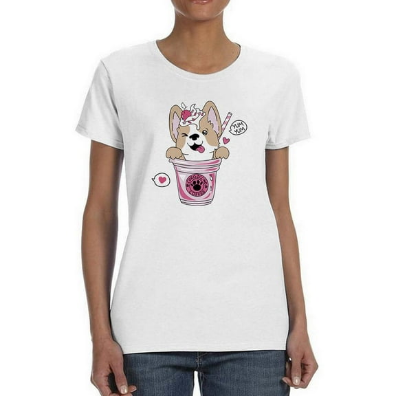 Cute Corgi In Cappuchino T-Shirt Women -Image by Shutterstock, Female x-Large