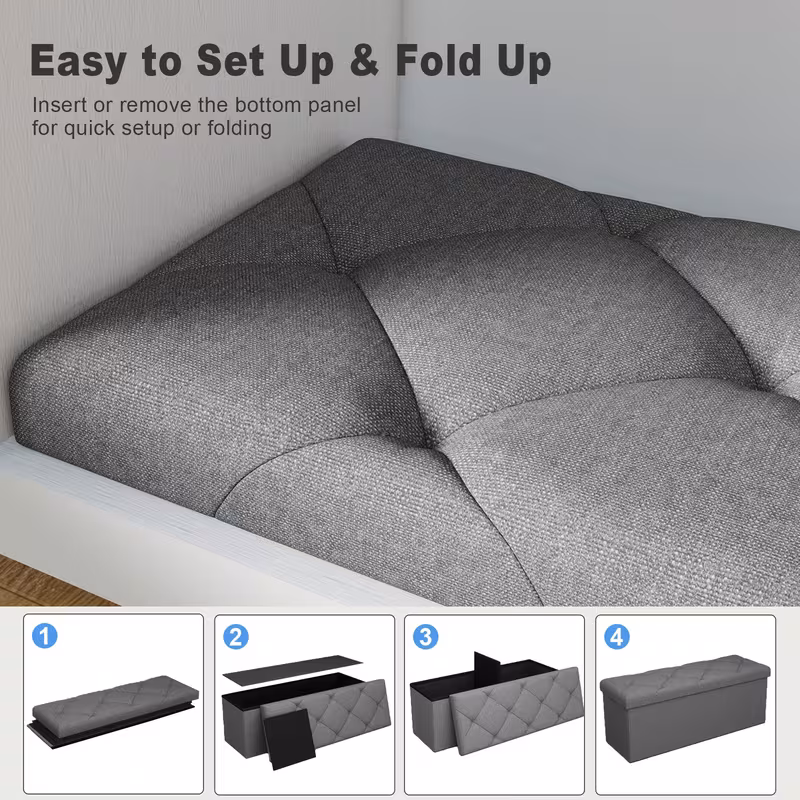 L-Shaped Modular Sectional Sofa Set with 3 Storage Ottomans, Grey Tufted Fabric Upholstery, Space-Saving for Living Room & Balcony