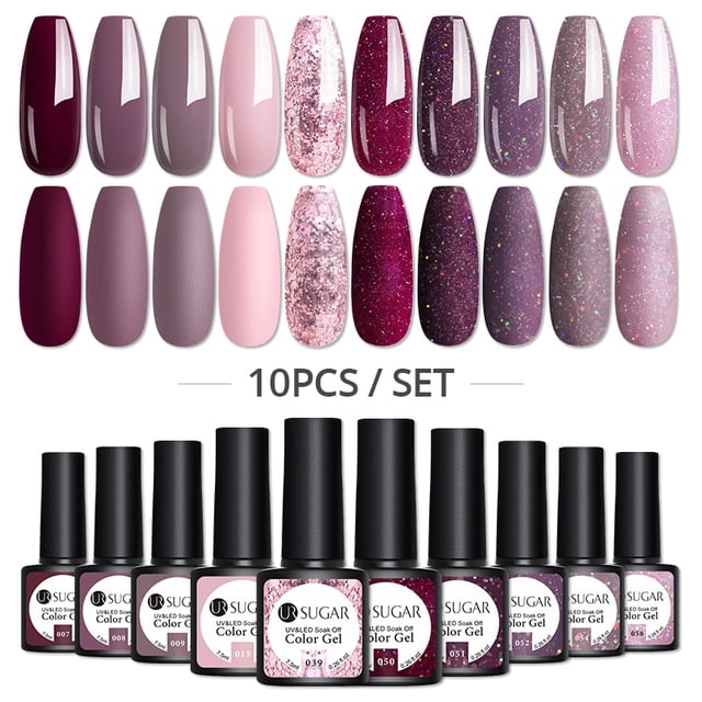 UR SUGAR Gel Nail Polish Set 8/10Pcs Soak Off UV Gel Varnishes All For Manicures Need Cured Base Top Coat Acrylic UV Nail Kit zhangyuxiang LED