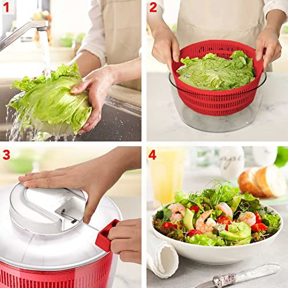Set of 2 Salad Spinner With QuickChop Pull Chopper, Vegetable Washer With  Bowl, Anti-Wobble Tech, Lockable Colander Basket And Lid With Pull Cord -  Lettuce Washer And Dryer 