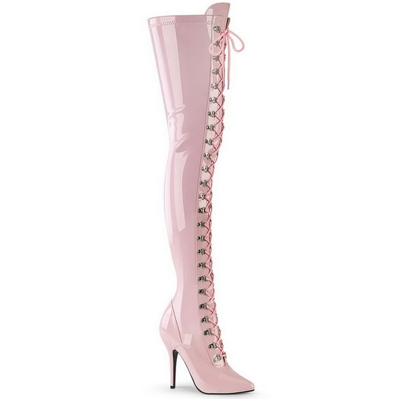 Pleaser SEDUCE-3024 Single Soles : Thigh High Boots, 5" Heel-B. Pink Pat-11