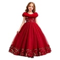 thumbnail image 4 of JAJAHO Girls Sequin Dresses Sparkly Tulle Birthday Princess Party Dress Fuzzy Trim Maxi Ball Gown Flower Girl Dress For Wedding Party Prom 3-12Y, 4 of 9