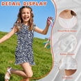 thumbnail image 5 of ZIATUBLES Blue Abstract Floral Print Girls Summer Romper Ruffle Cap Sleeves One-Piece Short Jumpsuit Soft Comfort Kids Casual Playsuit with Pockets for 5-6 Y, 5 of 6