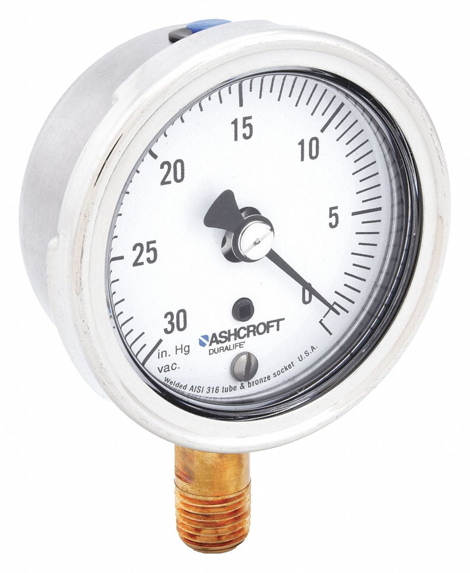 ASHCROFT 351009AW02LVAC Gauge,Vacuum,30in Hg VAC to 0,31/2 in