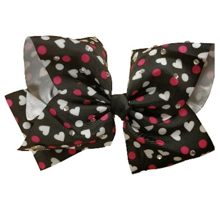 JoJo Siwa Large Cheer Hair Bow (Black w/Pink Hearts)