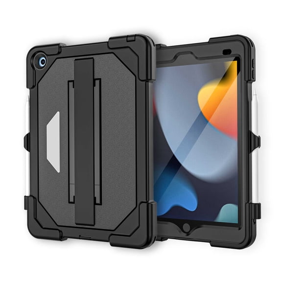 Decase for iPad 9th/8th/7th Generation Case,10.2-inch Case (2021/2020/2019),Built-in Screen Protector,Heavy Duty Protective Case with Kickstand & Hand Strap,Full Body Shockproof Protective Cover,Black