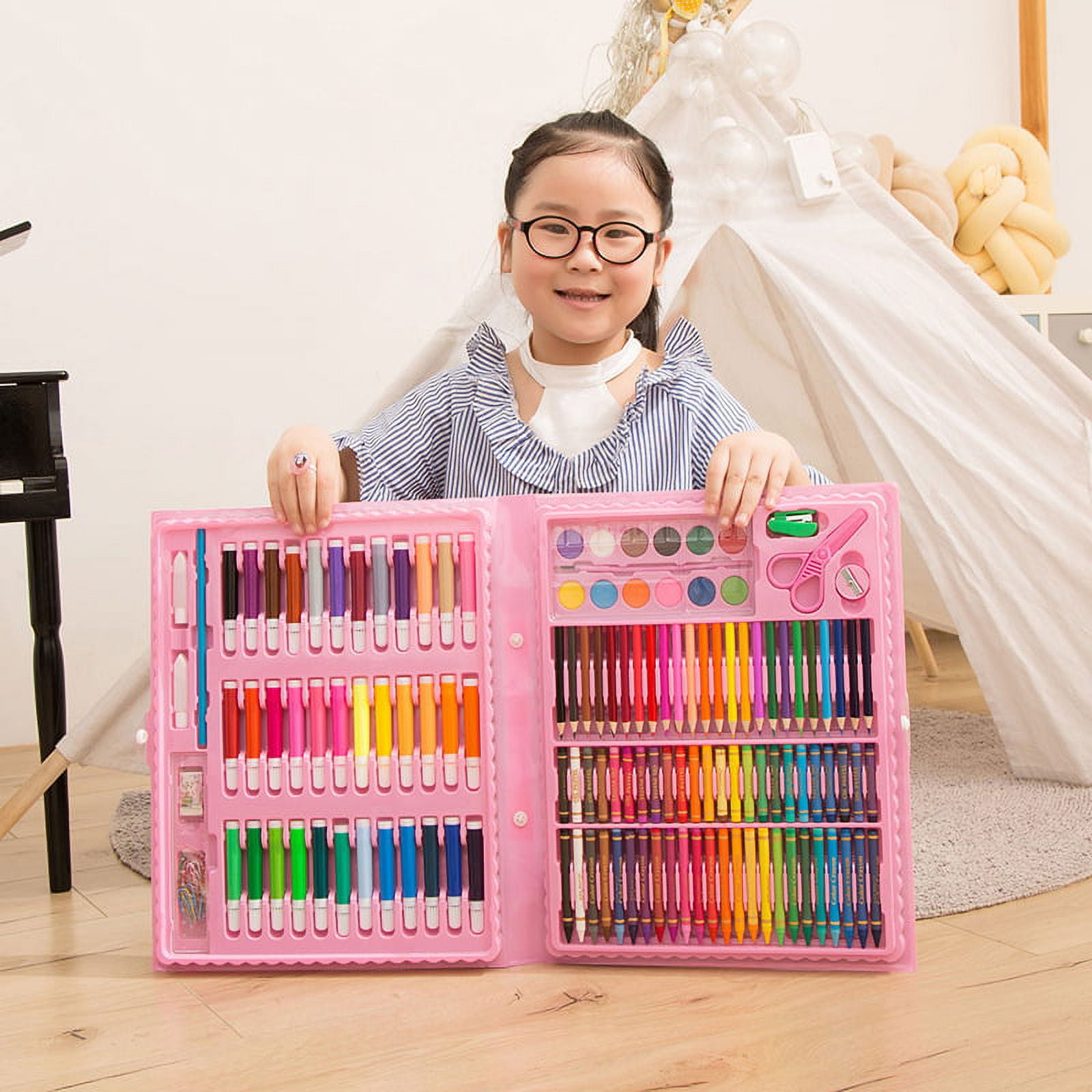 Deluxe 6 in 1 Art Creativity Set Kids Drawing Tools Watercolor Pencil Set Color Pen Brush Set Student Art Easel Tools Painting Set (176 Pieces)5ml