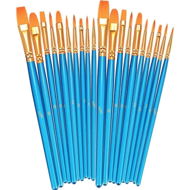 Juego de pinceles para pintar, paquete de 2, 20 pinceles de punta redonda y puntiaguda de nailon para artistas, pinceles para pintura acrílica, óleo, acuarela, arte facial y de uñas.