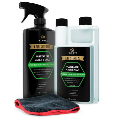 TriNova Waterless Car Wash Kit, Premium Plush Microfiber Towel Included, Makes 30 Bottles, 18 oz