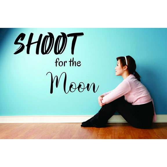 Shoot for The Moon Women's Basketball Girl Sports Player Teen Athlete Ball Wall Sticker for Bedroom Children Kids Sport Fans Rooms Home Art Murals Decals Wall Art Vinyl Decoration Size (8x10 inch)