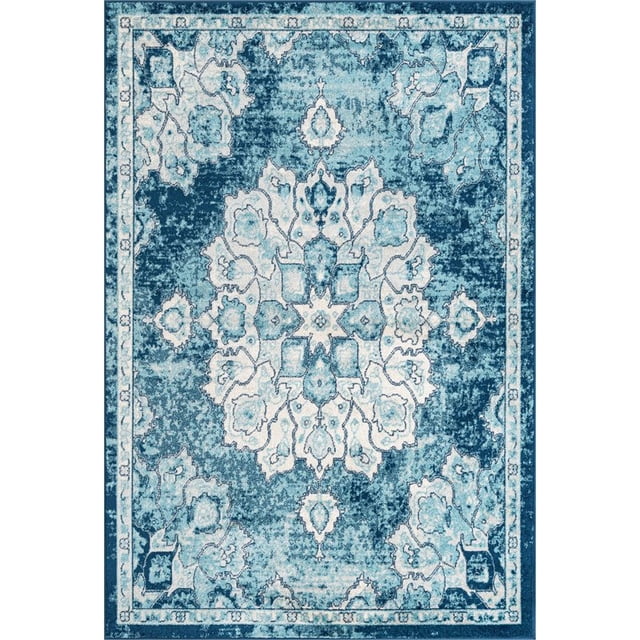 Unique Loom Parker Medallion Vintage Border Rug 6' x 9' Rectangle Blue/Ivory